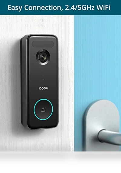 Wireless Doorbell Camera 5MP Ultra HD, No Monthly Fee, Works with Alexa & Google Assistant — Smart Home Security, AOSU