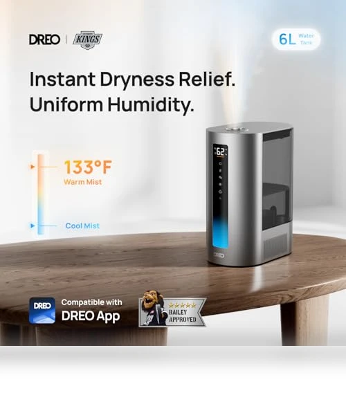 6L Smart Humidifier with Warm & Cool Mist for Large Rooms — Air Moisturizers, Dreo