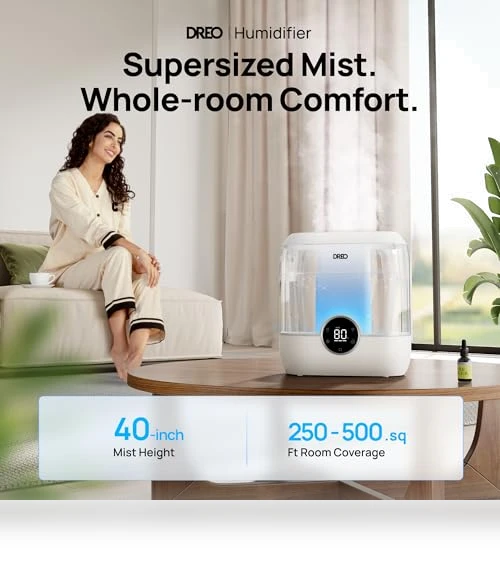 6L Top Fill Humidifier for Large Room, 60H Runtime, Ultra-Quiet Cool Mist — Air Moisturizers, Dreo