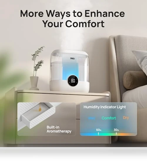 6L Top Fill Humidifier for Large Room, 60H Runtime, Ultra-Quiet Cool Mist — Air Moisturizers, Dreo