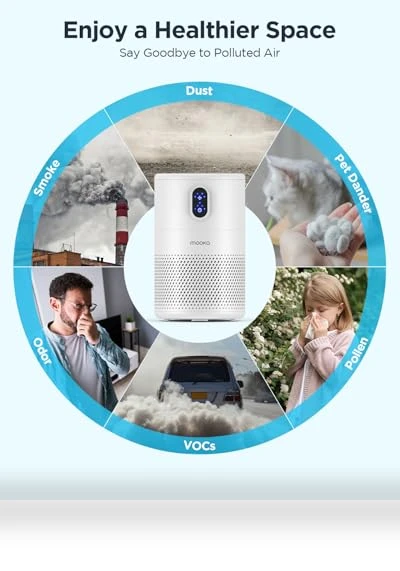 H13 True HEPA Air Purifier for Large Rooms up to 1076 ft² — Electrostatic Air Purifiers, Mooka
