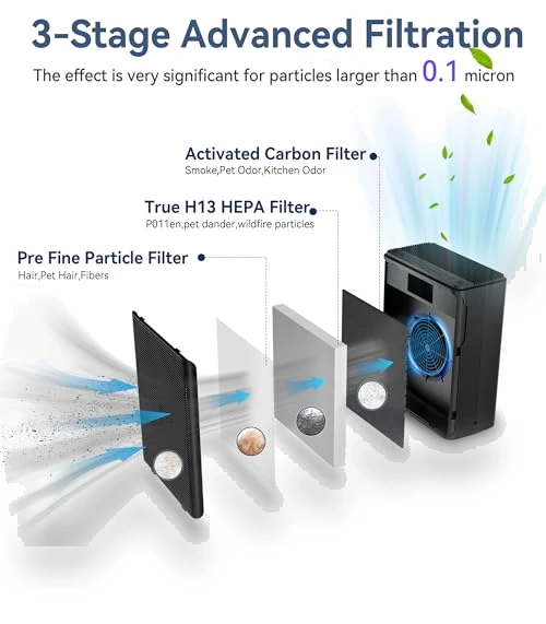 Large Room Air Purifier with H13 HEPA Filter for Pets, Smoke, and Odor — Electrostatic Air Purifiers, AIUZLK