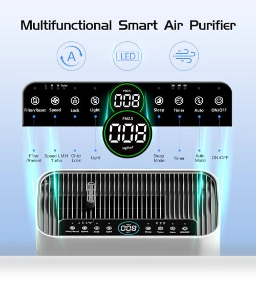 Large Room Air Purifier with H13 HEPA Filter and PM 2.5 Sensor — Electrostatic Air Purifiers, TERAIR