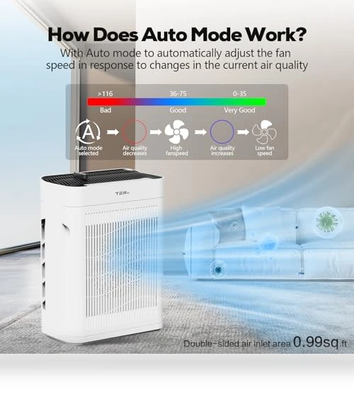 Large Room Air Purifier with H13 HEPA Filter and PM 2.5 Sensor — Electrostatic Air Purifiers, TERAIR