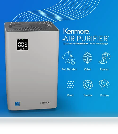 Air Purifier with H13 True HEPA Filter, Covers Up to 1200 Sq.Foot, 24db SilentClean 3-Stage HEPA Filtration System — Air Ionizers, Kenmore