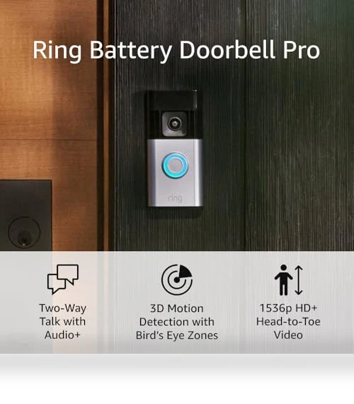 Battery Doorbell Pro with Two-Way Talk, 3D Motion Detection, 1536p HD+ Video — Smart Home Security, Ring