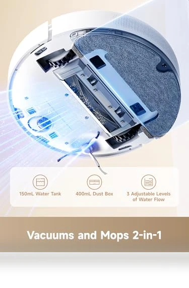 Robot Vacuum and Mop with Self-Emptying Base, 6000 Pa Suction, LiDAR Navigation — Smart Cleaning Robots, Dreame