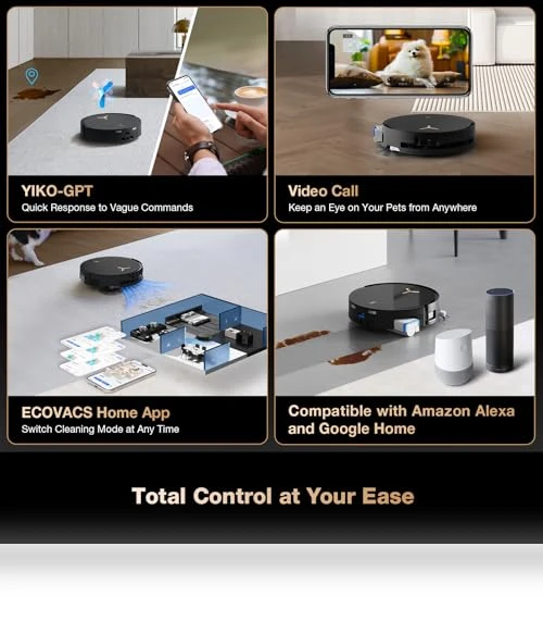 Robot Vacuum and Mop with Self-Washing, 18000Pa Suction, Auto Cleaning Solution Adding, Hot Air-Drying, Self-Emptying — Smart Cleaning Robots, ECOVACS