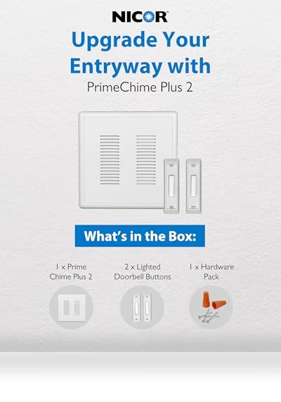 Electric Doorbell Kit with Selectable Ring Chimes — Push Buttons, NICOR Lighting