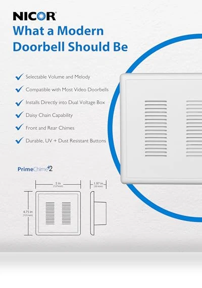Electric Doorbell Kit with Selectable Ring Chimes — Push Buttons, NICOR Lighting