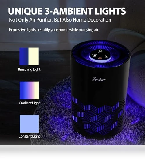 HEPA Air Purifier with RGB Lights for Bedroom — Electrostatic Air Purifiers, FreAire