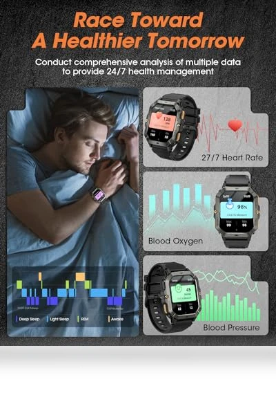 Military Smart Watch with Call Function, Fitness Tracker for Men — Smartwatches, DEKELIFE