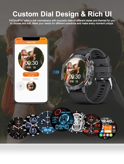 Military Smart Watch for Men with 100 Sports Modes, 5ATM Waterproof, Heart Rate, SpO2, Blood Pressure Monitoring — Smartwatches, SUNKTA
