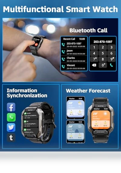 Military Smart Watch with Bluetooth Calls, 100+ Sport Modes, IP68 Waterproof — Smartwatches, Rumatas