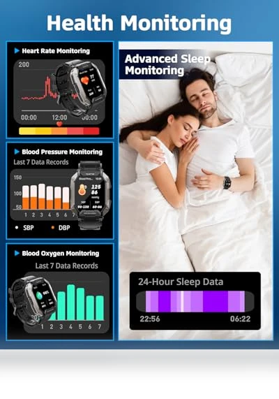Military Smart Watch with Bluetooth Calls, 100+ Sport Modes, IP68 Waterproof — Smartwatches, Rumatas
