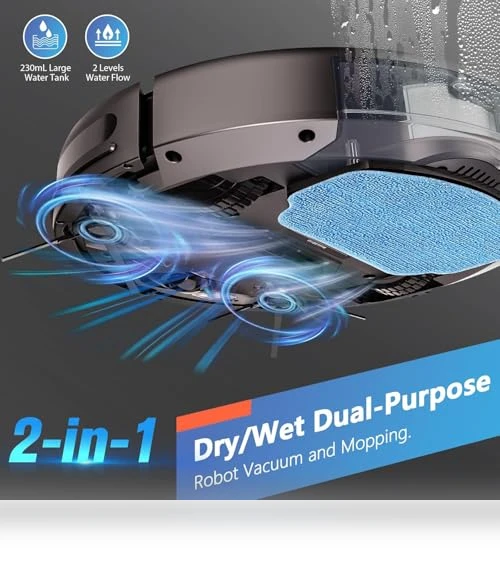 Robot Vacuum and Mop Combo with WiFi/App Control, Self-Charging, Ideal for Hard Floor, Pet Hair, Carpet — Smart Cleaning Robots, MAMNV