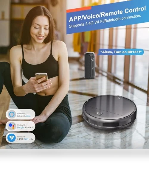 Robot Vacuum and Mop Combo with WiFi/App Control, Self-Charging, Ideal for Hard Floor, Pet Hair, Carpet — Smart Cleaning Robots, MAMNV