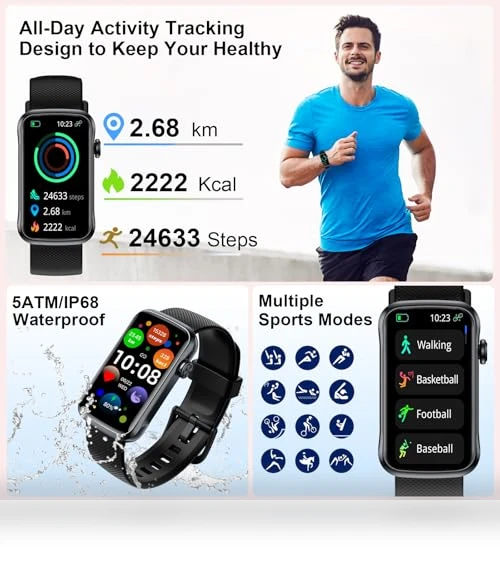 Smart Watch with 24 Sport Modes, IP68 Waterproof, Heart Rate Monitor — Smartwatches, Fempoin