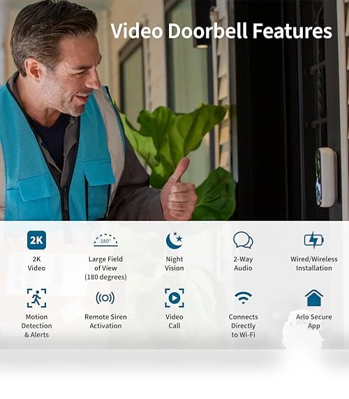 2K Video Doorbell with 2-Way Audio and Night Vision — Smart Home Security, Arlo