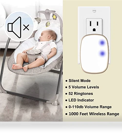 Wireless Doorbell with 1000ft Range, 5 Volume Levels, and LED Flashing — Doorbells, AKK