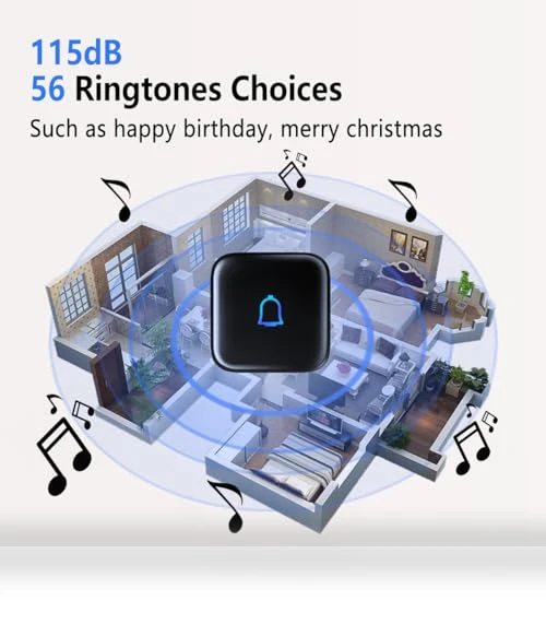 Wireless Doorbell with 56 Chimes, 1000 Feet Range, IP66 Waterproof — Push Buttons