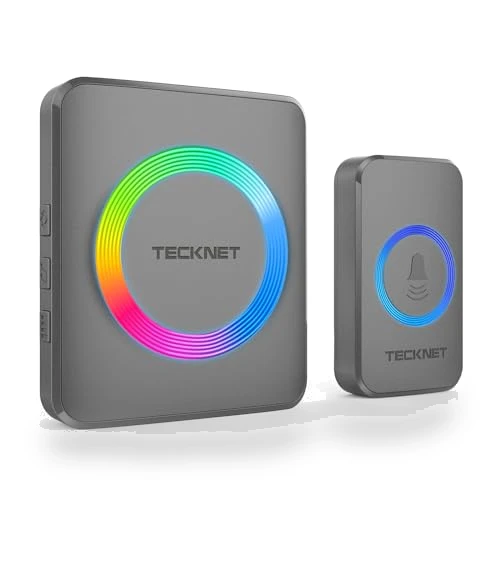Wireless Doorbell with 1,970Ft Range, 60 Chimes, 5 Volume Levels, RGB Flash — Push Buttons, TECKNET