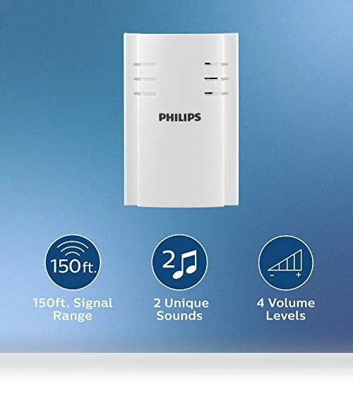 Wireless Doorbell Kit with Plug-In Receiver, 2 Melodies, 150 Ft Range — Kits, Philips