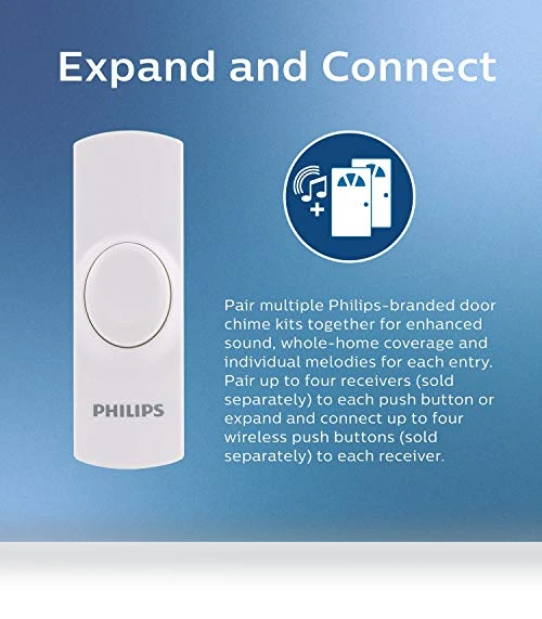 Wireless Doorbell Kit with Plug-In Receiver, 2 Melodies, 150 Ft Range — Kits, Philips