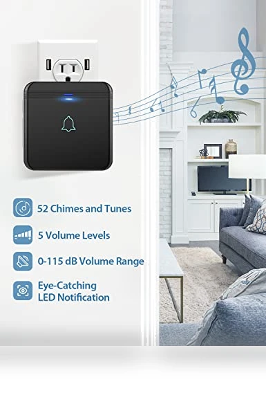 Wireless Doorbell Kit with 2 Plug-In Receivers, 52 Melodies, and LED Flash — Kits, AVANTEK