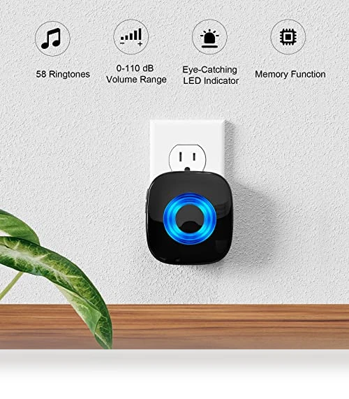 Wireless Doorbell Chime Kit with Mute Mode, 58 Ringtones, LED Strobe — Kits, PHYSEN