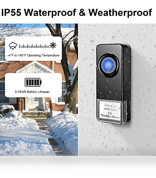 Wireless Doorbell Chime Kit with Mute Mode, 58 Ringtones, LED Strobe — Kits, PHYSEN