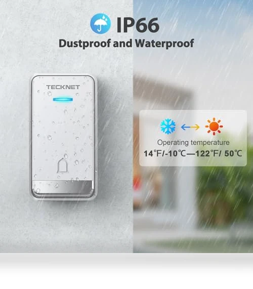 Wireless Doorbell with 60 Ringtones, 1300ft Range, Waterproof — Kits, TECKNET