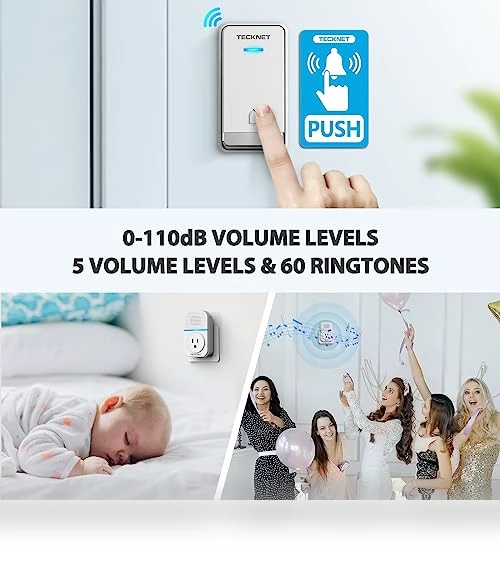 Wireless Doorbell with 60 Ringtones, 1300ft Range, Waterproof — Kits, TECKNET