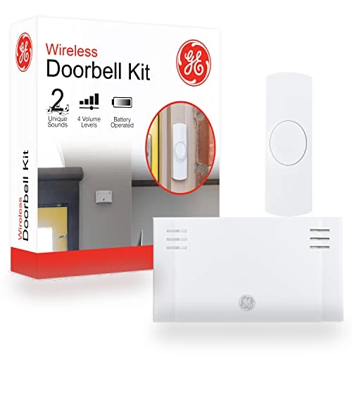 Wireless Doorbell Kit, Battery-Operated Receiver, 2 Melodies, 4 Volume Levels, 150 Ft Range — Push Buttons, GE