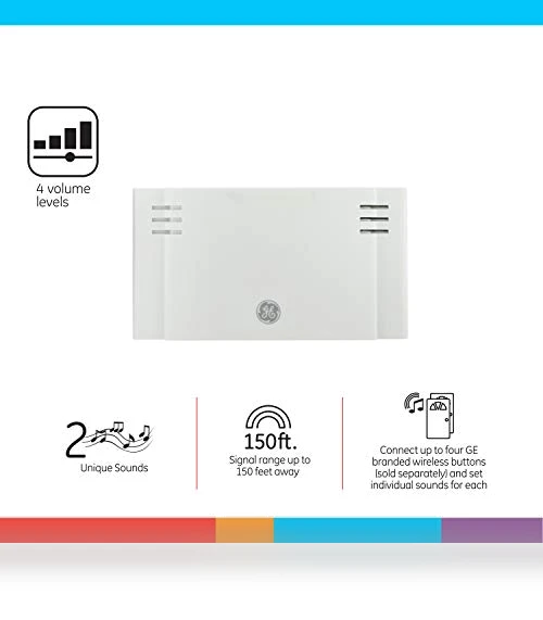Wireless Doorbell Kit, Battery-Operated Receiver, 2 Melodies, 4 Volume Levels, 150 Ft Range — Push Buttons, GE