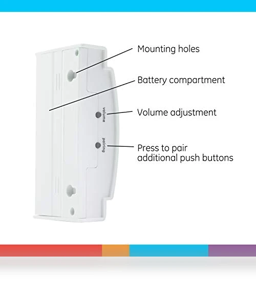Wireless Doorbell Kit, Battery-Operated Receiver, 2 Melodies, 4 Volume Levels, 150 Ft Range — Push Buttons, GE