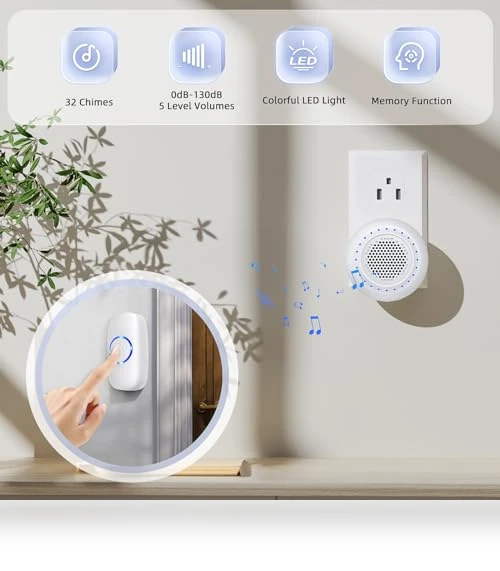 Wireless Doorbell Kit with 32 Ringtones, 1000ft Range, LED Flash — Kits, PHYSEN