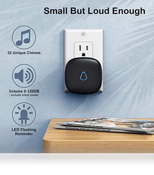 Wireless Doorbell with 2 Receivers 2 Push Buttons, 58 Chimes, 1000Ft Range — Push Buttons, SECRUI