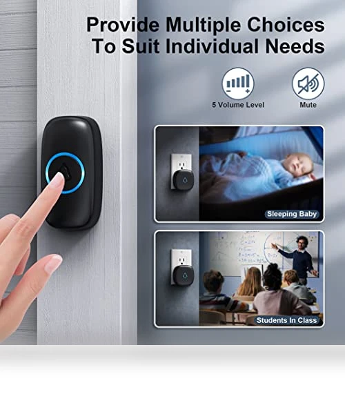 Wireless Doorbell with 2 Receivers 2 Push Buttons, 58 Chimes, 1000Ft Range — Push Buttons, SECRUI