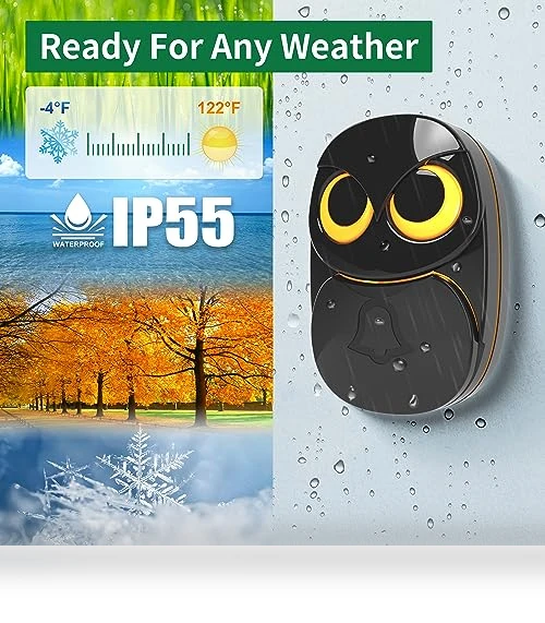 Wireless Doorbell with 1000 Feet Range, Weatherproof IP55 — Push Buttons