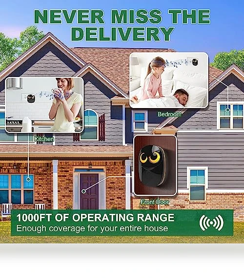 Wireless Doorbell with 1000 Feet Range, Weatherproof IP55 — Push Buttons