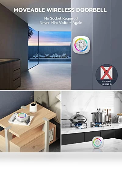 Wireless Doorbell with RGB Light, 1300 ft Range, 60 Chimes — Push Buttons, TECKNET