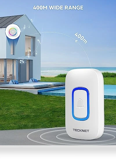 Wireless Doorbell with RGB Light, 1300 ft Range, 60 Chimes — Push Buttons, TECKNET