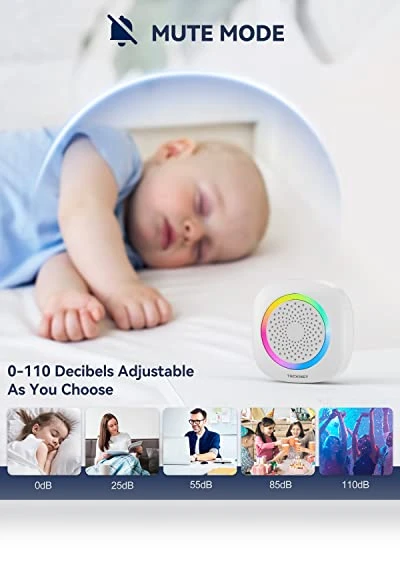 Wireless Doorbell with RGB Light, 1300 ft Range, 60 Chimes — Push Buttons, TECKNET