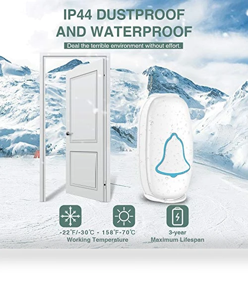 Wireless Doorbell with 38 Melodies and LED Flash, Waterproof, 1000-Foot Range — Kits, BO YING