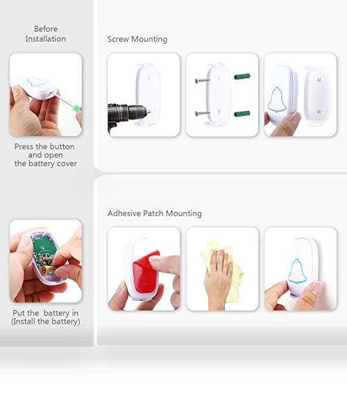 Wireless Doorbell with 38 Melodies and LED Flash, Waterproof, 1000-Foot Range — Kits, BO YING