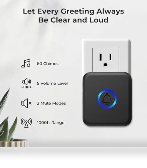 Waterproof Wireless Doorbell with 60 Chimes & Adjustable Volume — Chimes, FOVKSUC