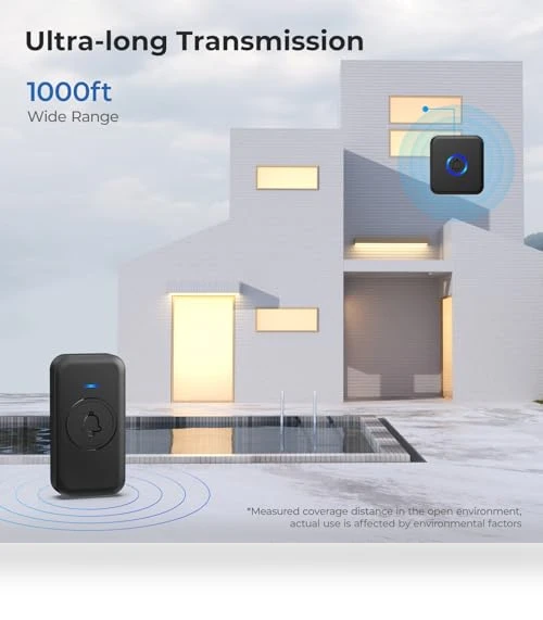 Waterproof Wireless Doorbell with 60 Chimes & Adjustable Volume — Chimes, FOVKSUC