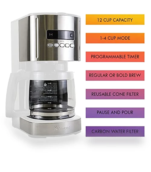 12 Cup Programmable Drip Coffee Maker with Reusable Filter — Coffee Makers, Koolatron