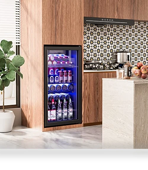 120 Cans Freestanding Mini Fridge Cooler with Glass Door — Drink Coolers, Manastin